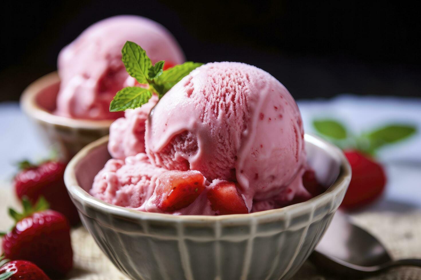 AI generated Strawberry Ice Cream with Fresh Strawberries. AI Generated photo