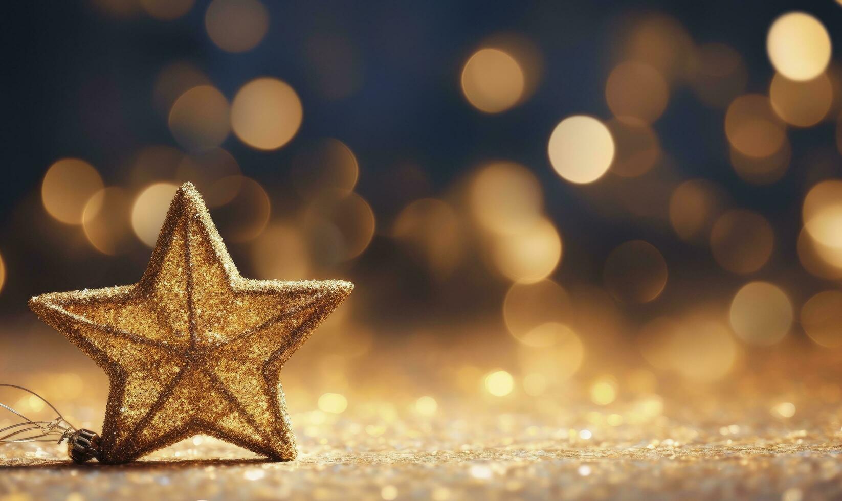 AI generated Sparkling Golden Christmas Star. Ornament Decoration Defocused Bokeh Background. AI Generated photo