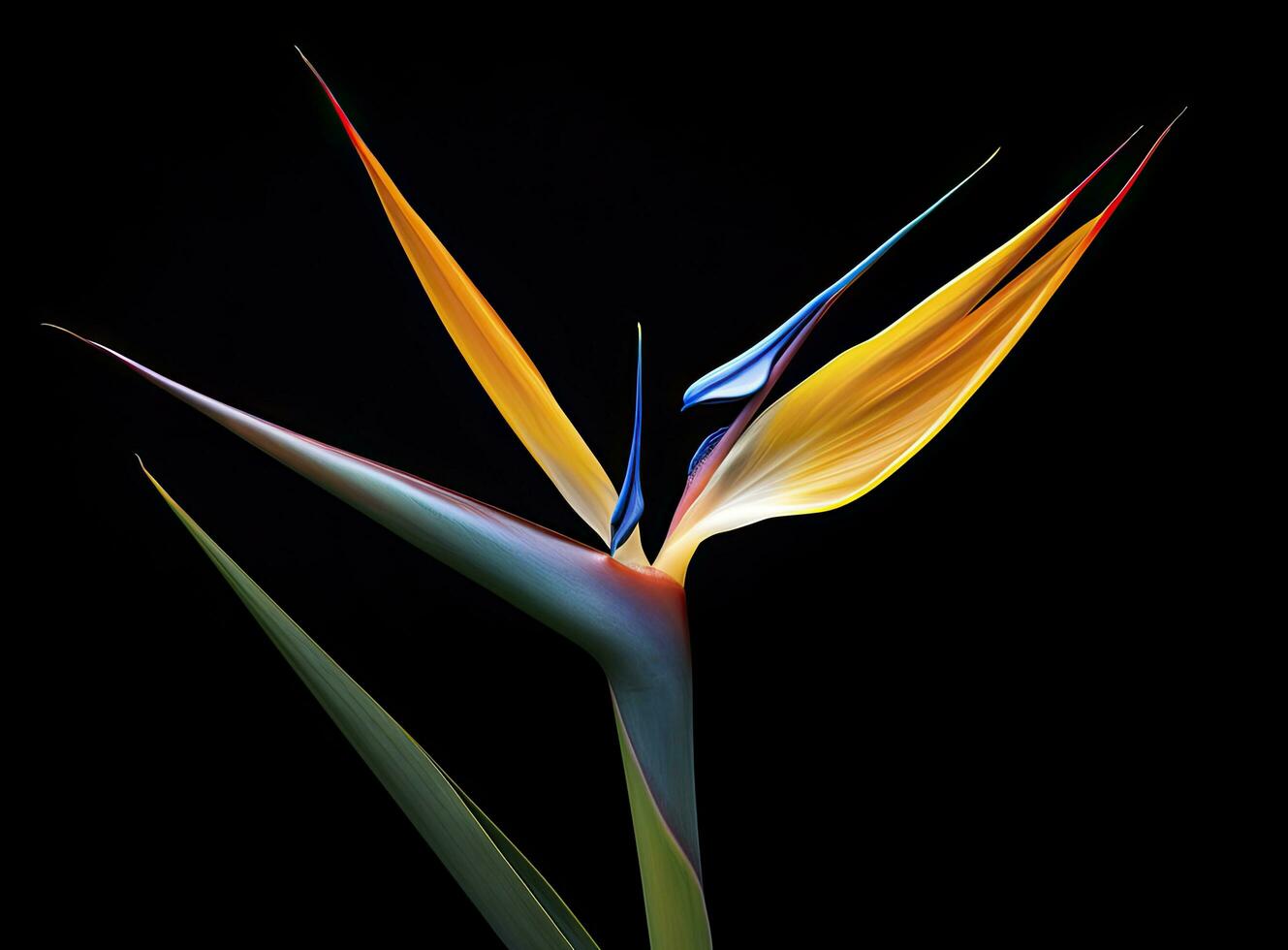 AI generated Bird of paradise flower isolated on black background. AI Generated photo