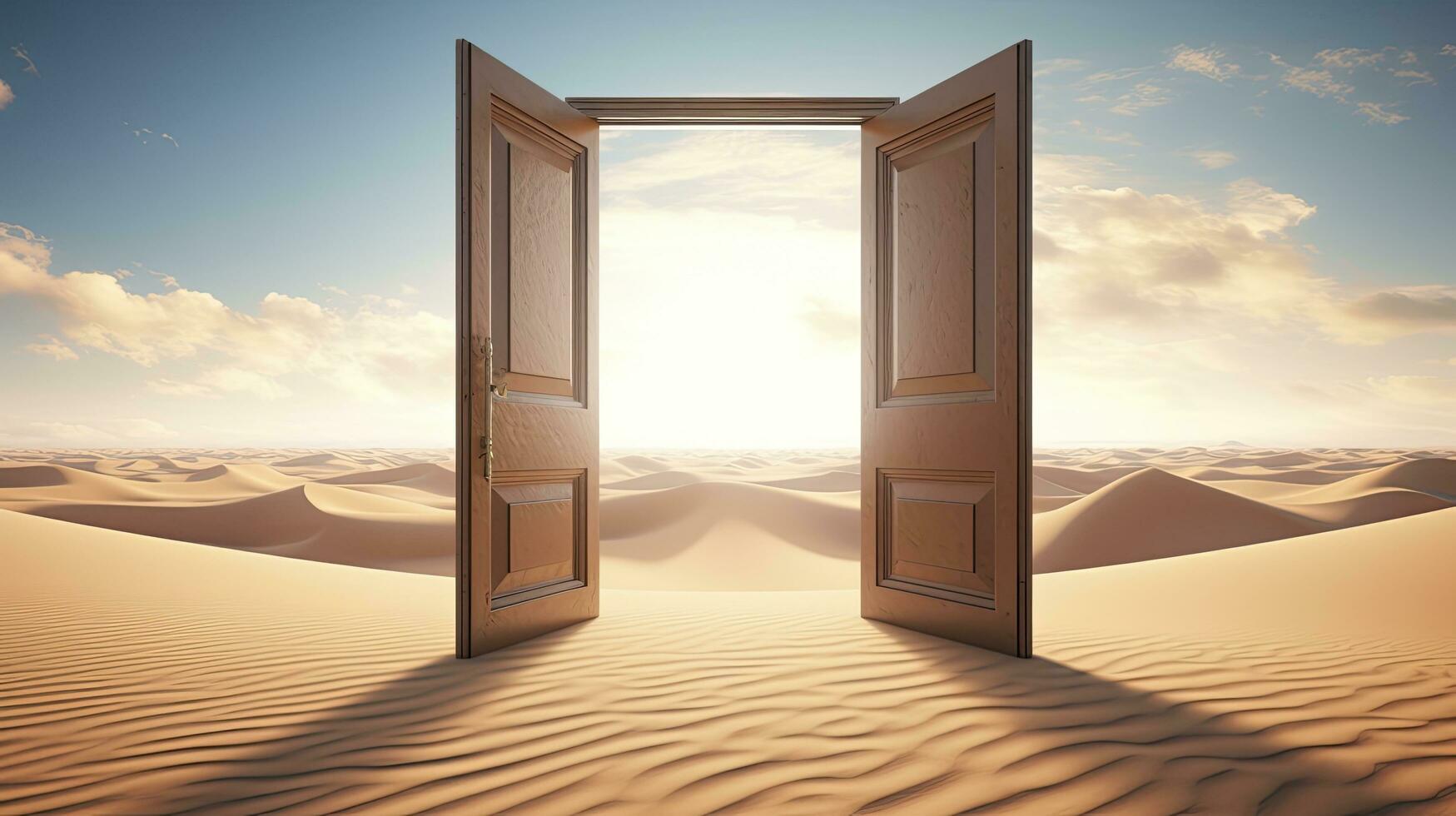 AI generated The opened door on the desert. Unknown and start up concept. AI Generated. photo