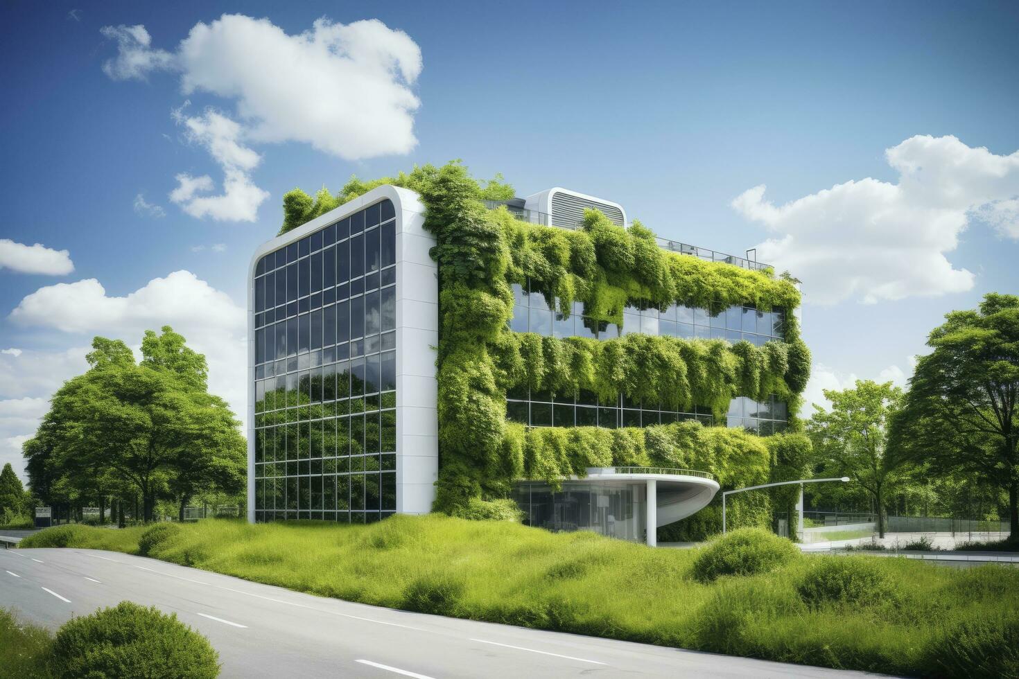 AI generated Office building with green environment. AI Generated photo