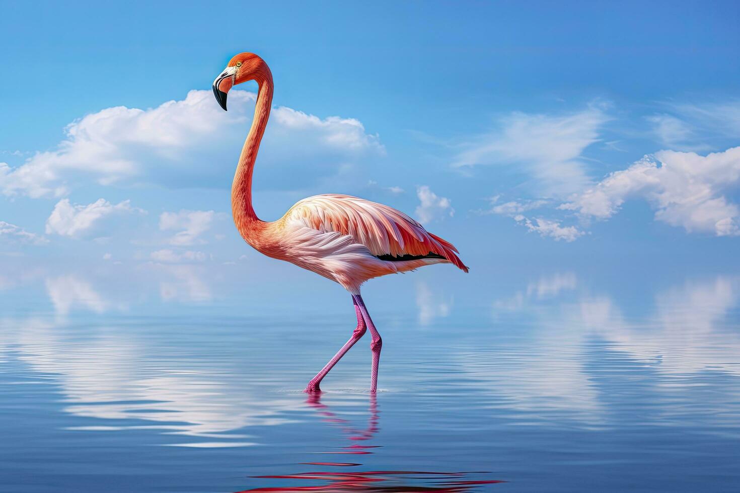 AI generated Pink Flamingo in the water. AI Generated photo