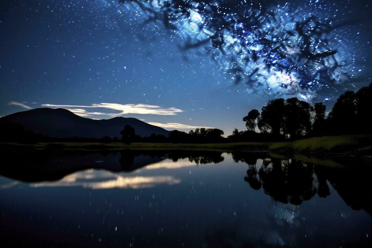 AI generated Milky Way Reflected on Lake. AI Generated photo