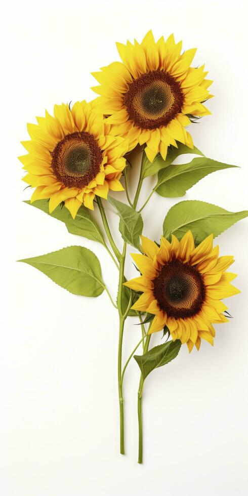 AI generated Sunflowers isolated on white background. AI Generated photo