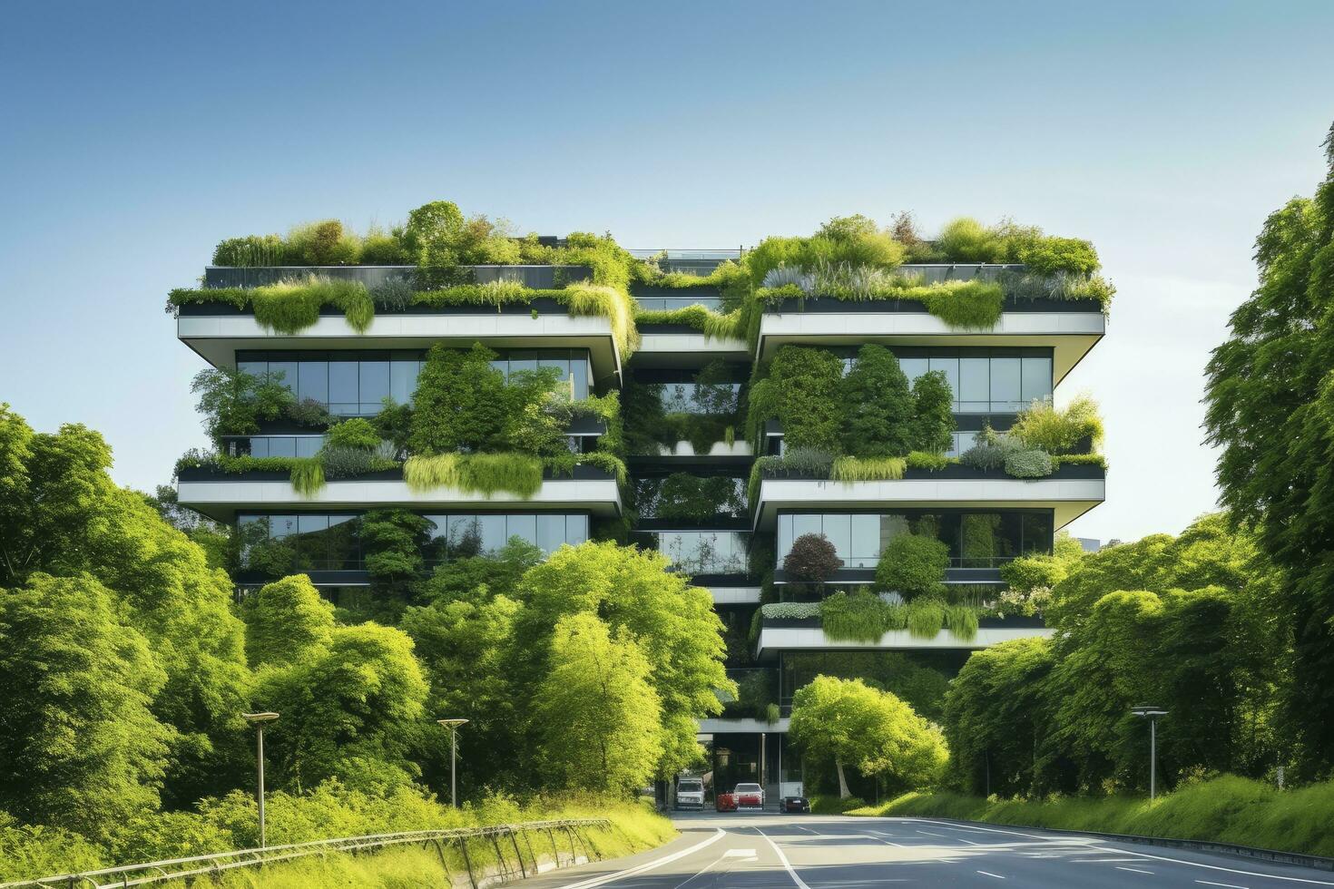 AI generated Office building with green environment. AI Generated photo