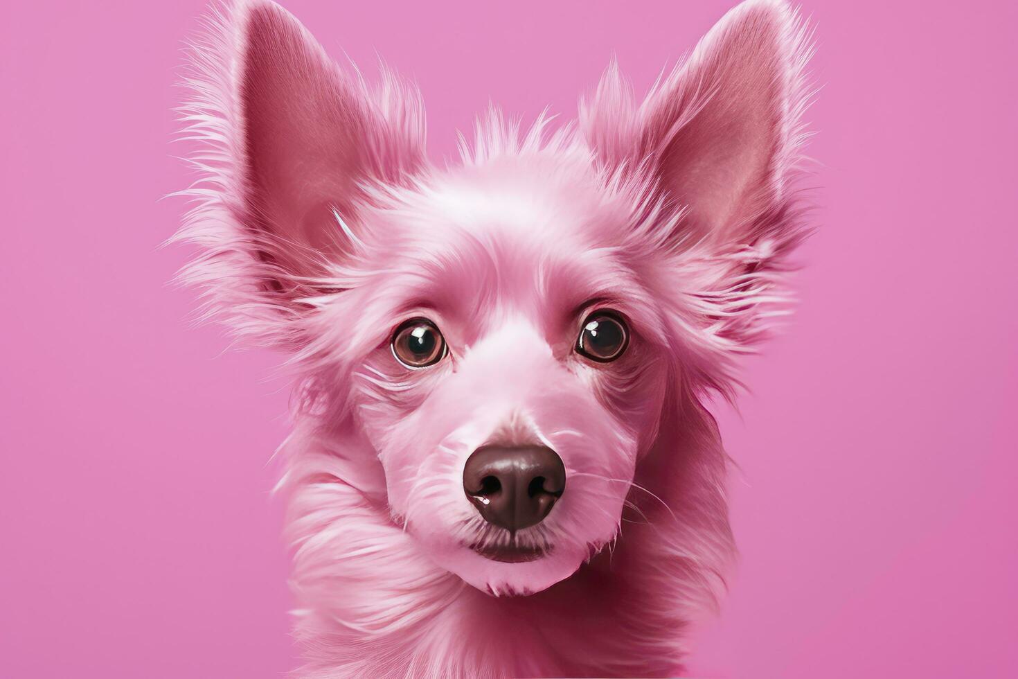 ai generado rosado de colores perro en rosado antecedentes. ai generado foto