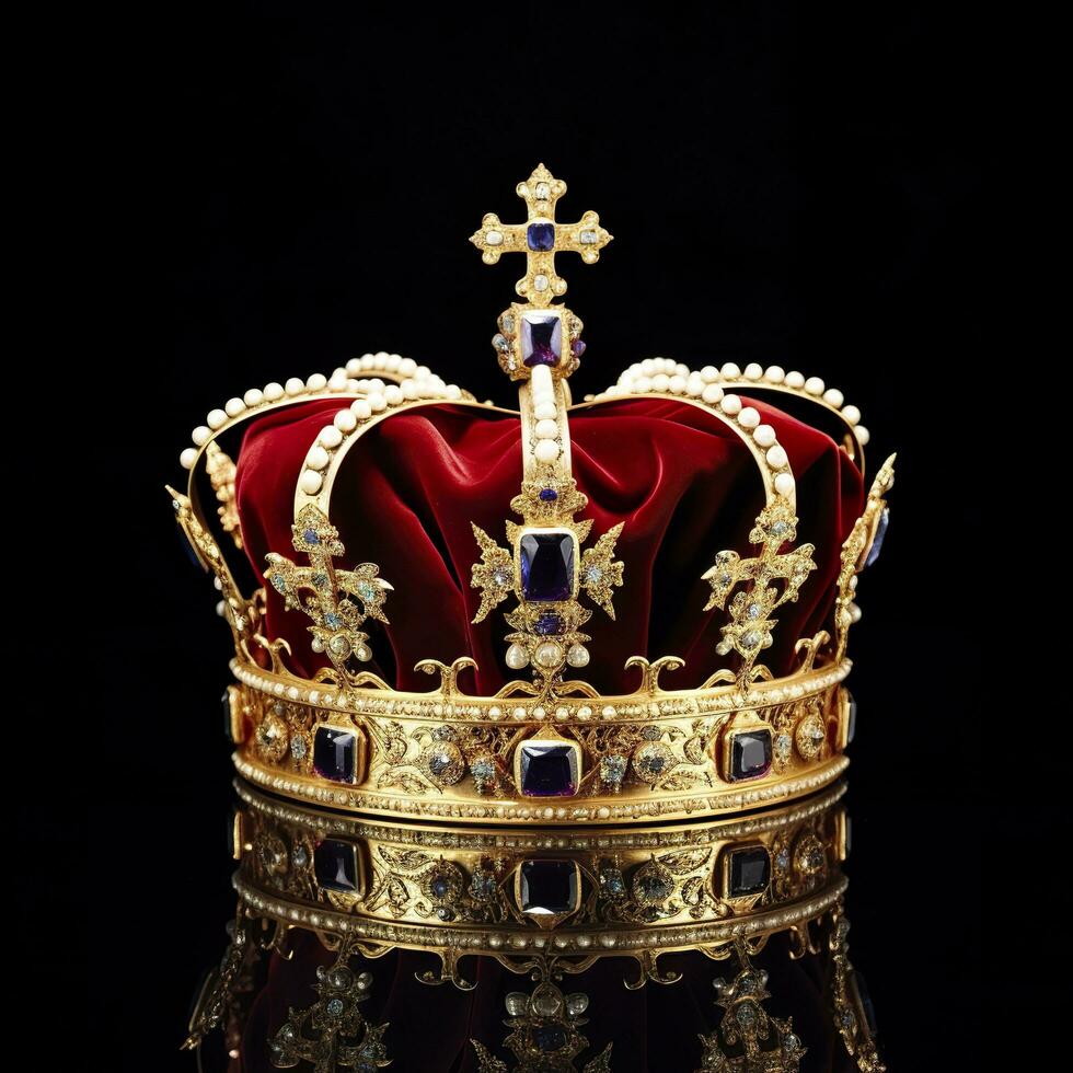 AI generated The Royal Coronation Crown Isolated on a Black Background. Generative AI photo