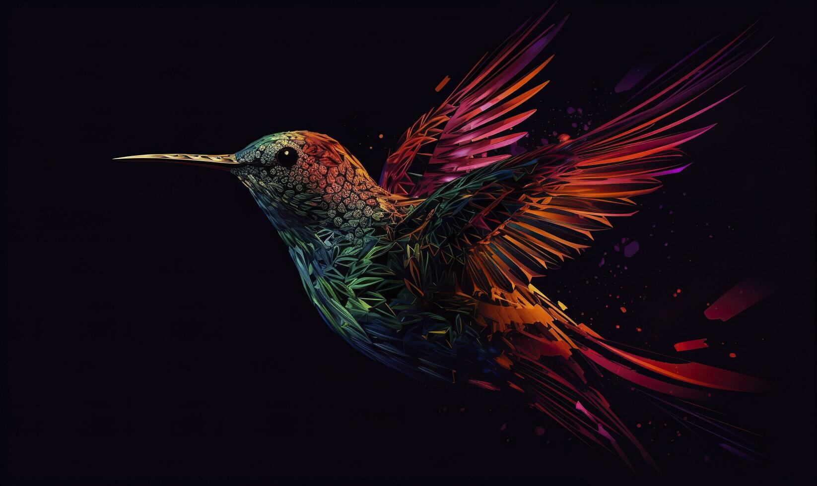 AI generated hummingbird logo with multiple colors flying through the air.  AI Generated photo