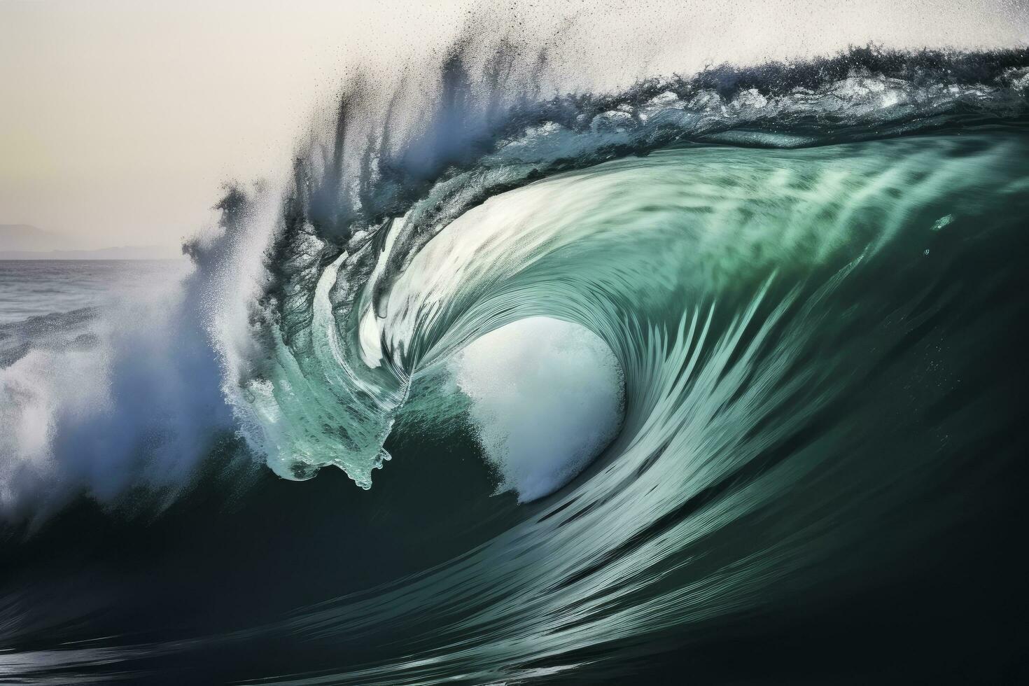 AI generated Extreme close up of thrashing emerald ocean waves. AI Generated photo