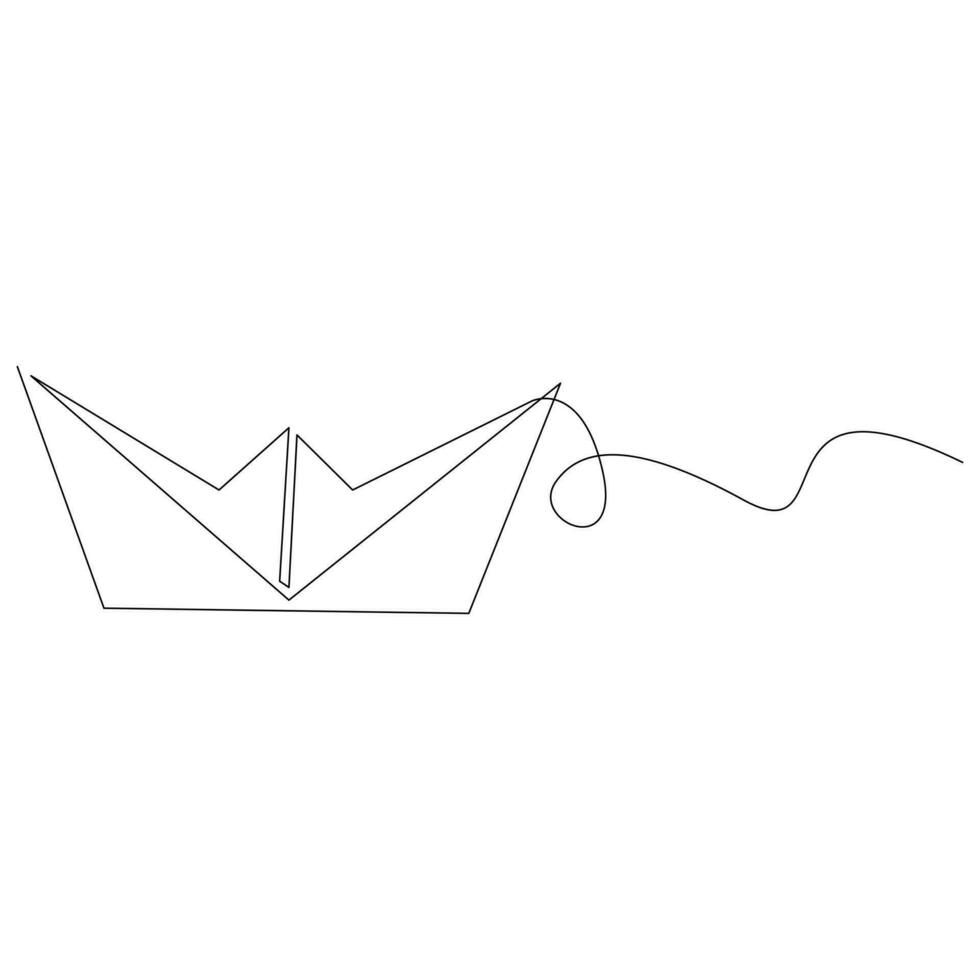 continuous paper boat single line outline vector art drawing and simple one line minimalist design