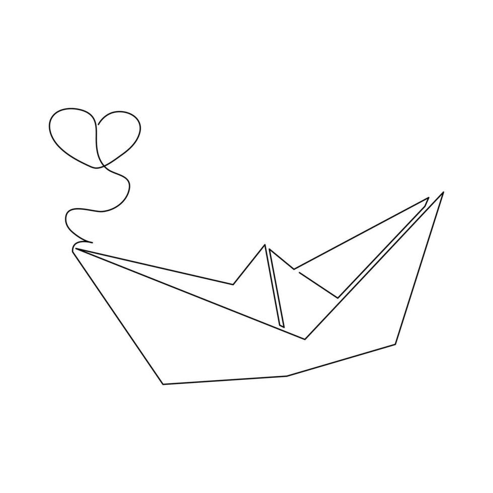 continuous paper boat single line outline vector art drawing and simple one line minimalist design