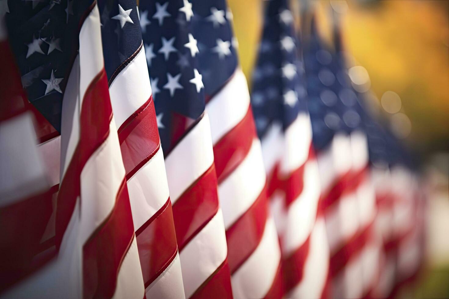 AI generated Closeup of an American flag in a row. AI Generated photo