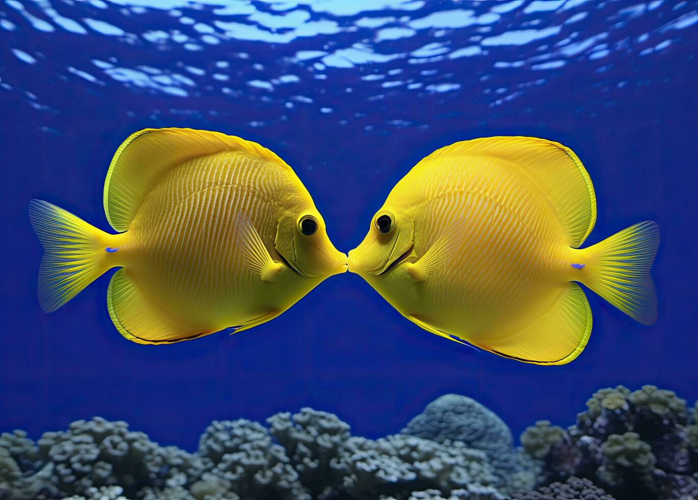 AI generated Two yellow tangs, face to face.  AI Generated. photo