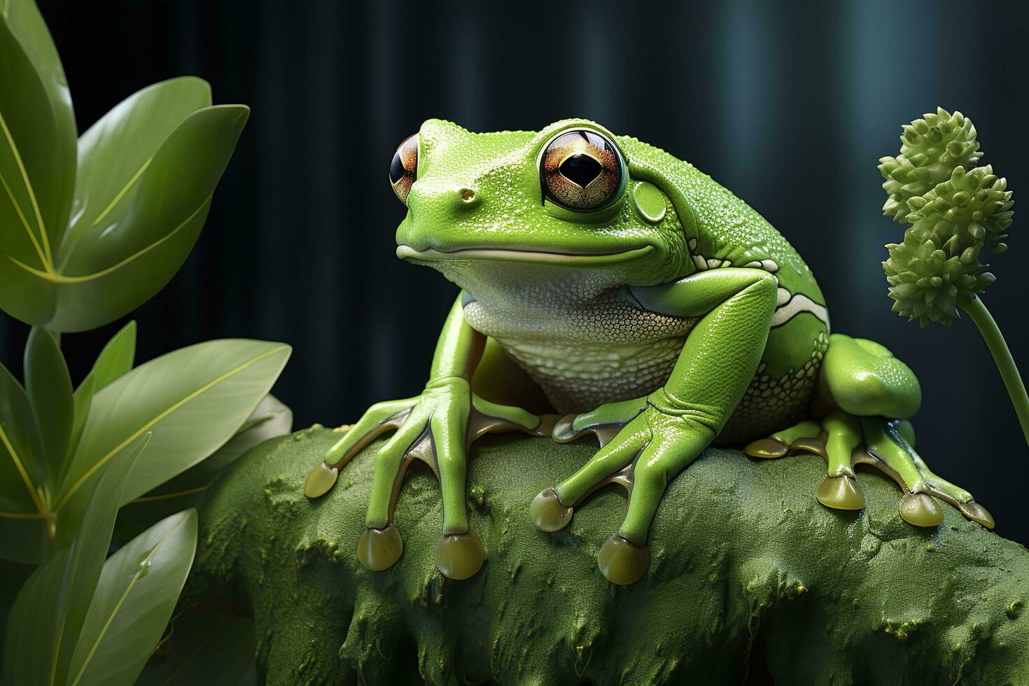 AI generated Tree Frog sitting on plant. AI Generated photo