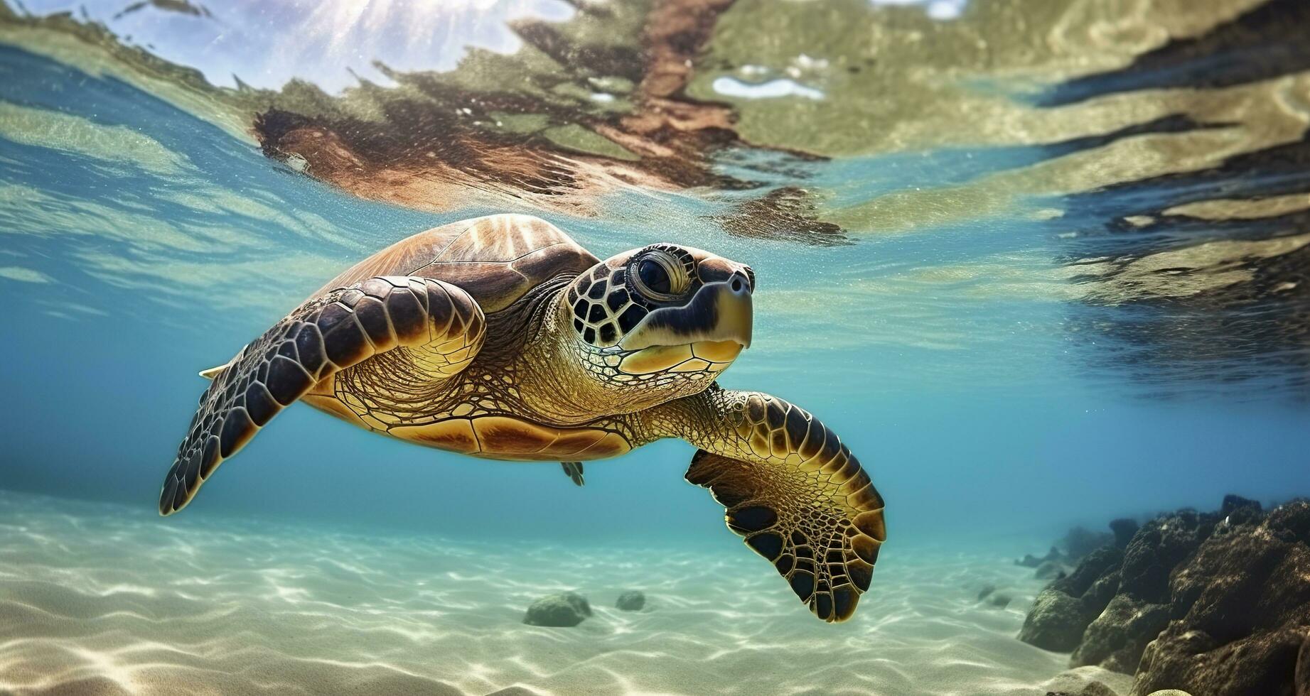 AI generated Photo of Sea turtle in the Galapagos island. Generative AI