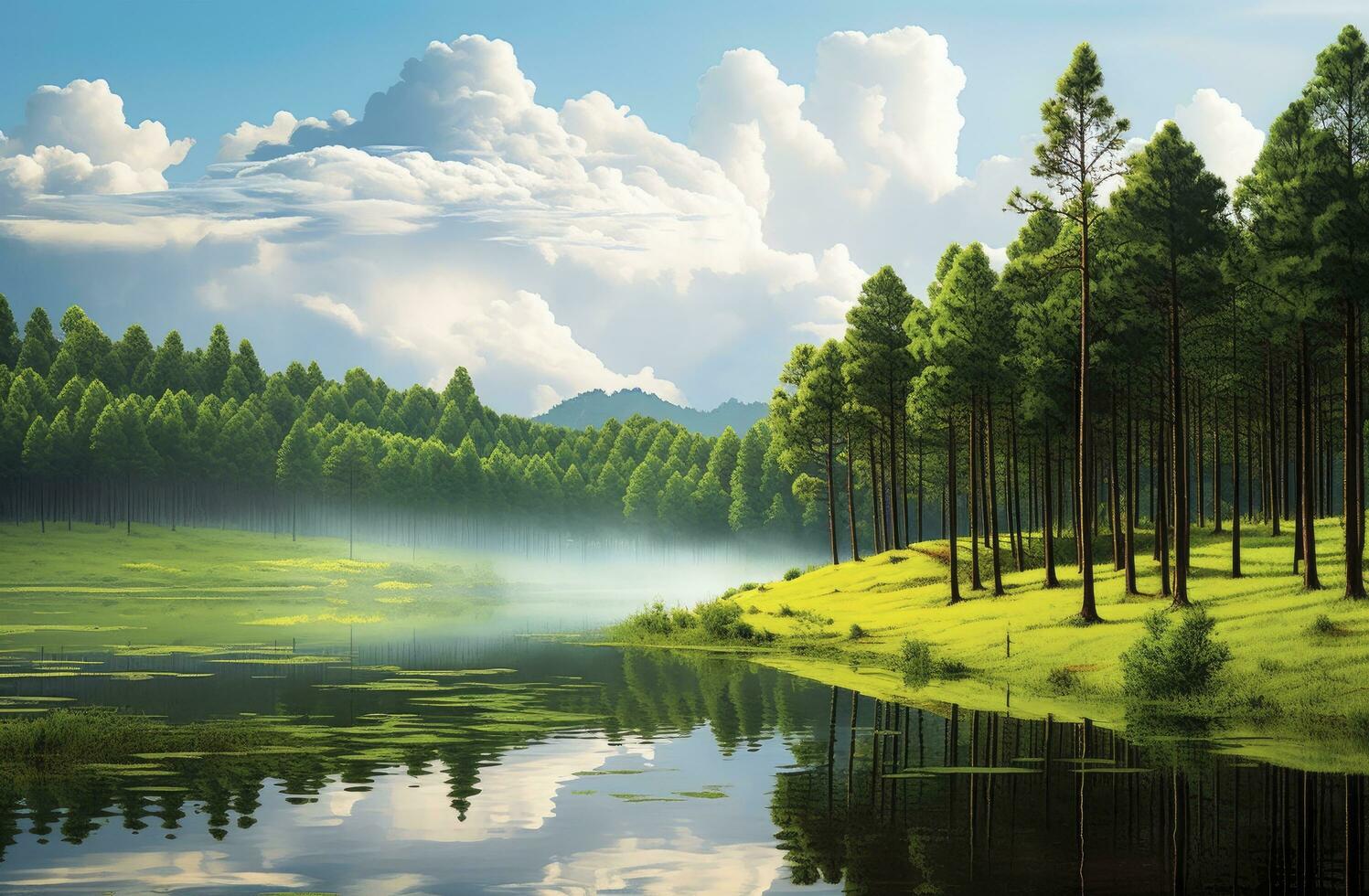 AI generated Beatiful nature lake and forest.AI Generated. photo