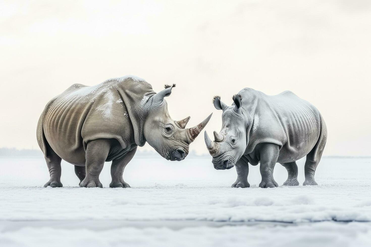 ai generado dos rinoceronte consiguiendo Listo para lucha en hielo. ai generado foto