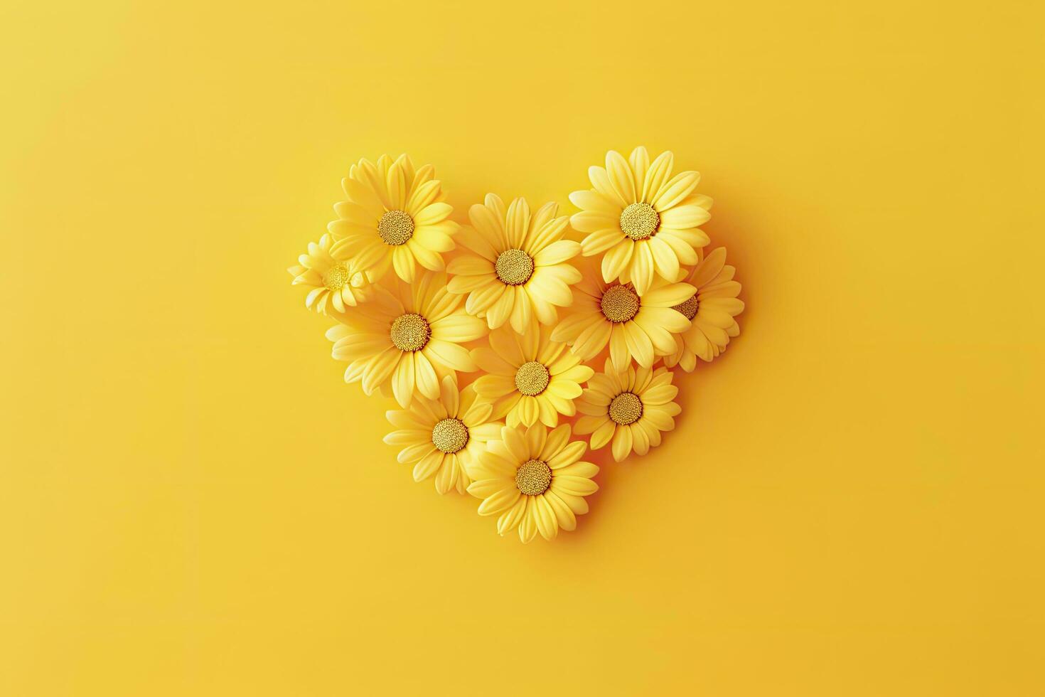 AI generated Yellow Heart Shaped By Yellow Daisies Over Yellow Background. AI Generated photo