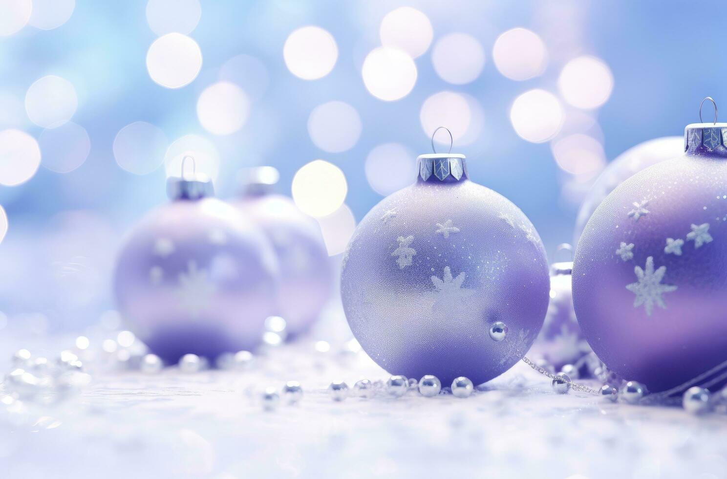 AI generated Christmas decorations ball on snow background. AI Generated photo