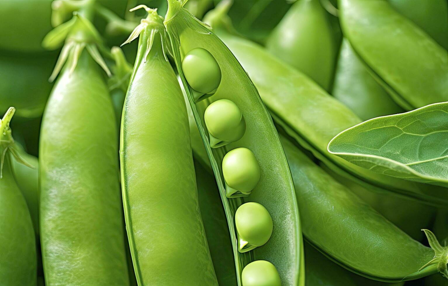 AI generated Close up of peas in pea pod. AI Generated photo