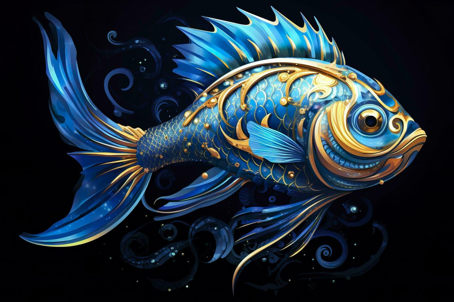 AI generated 3d rendering. fish on black background. Generative AI photo