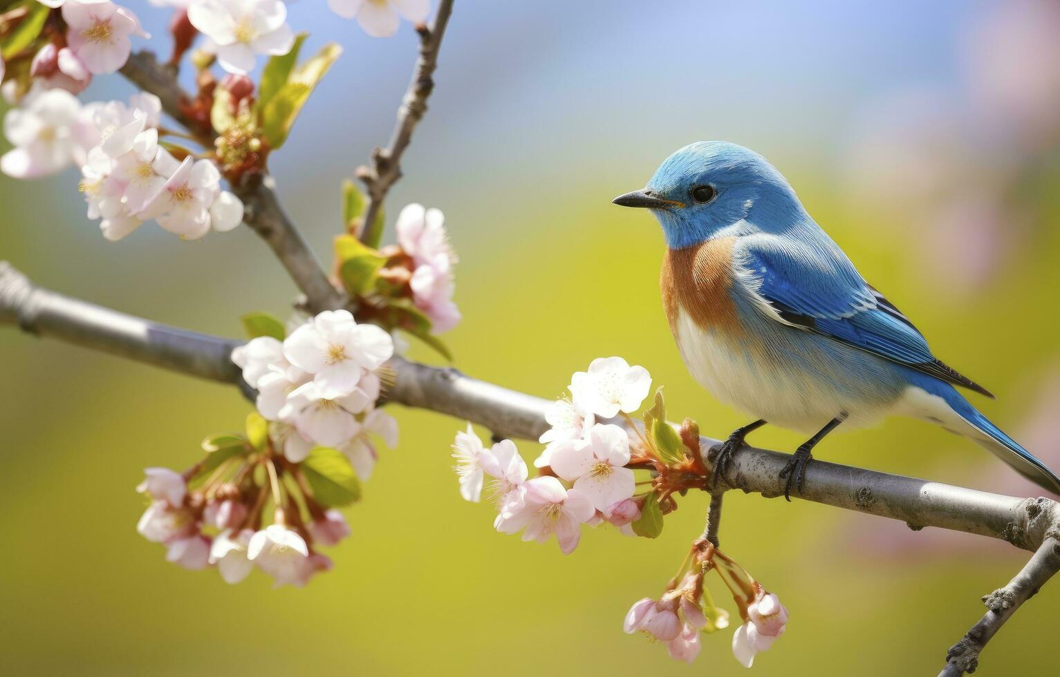 AI generated Cute little bird with a  nature background.  AI Generated. photo