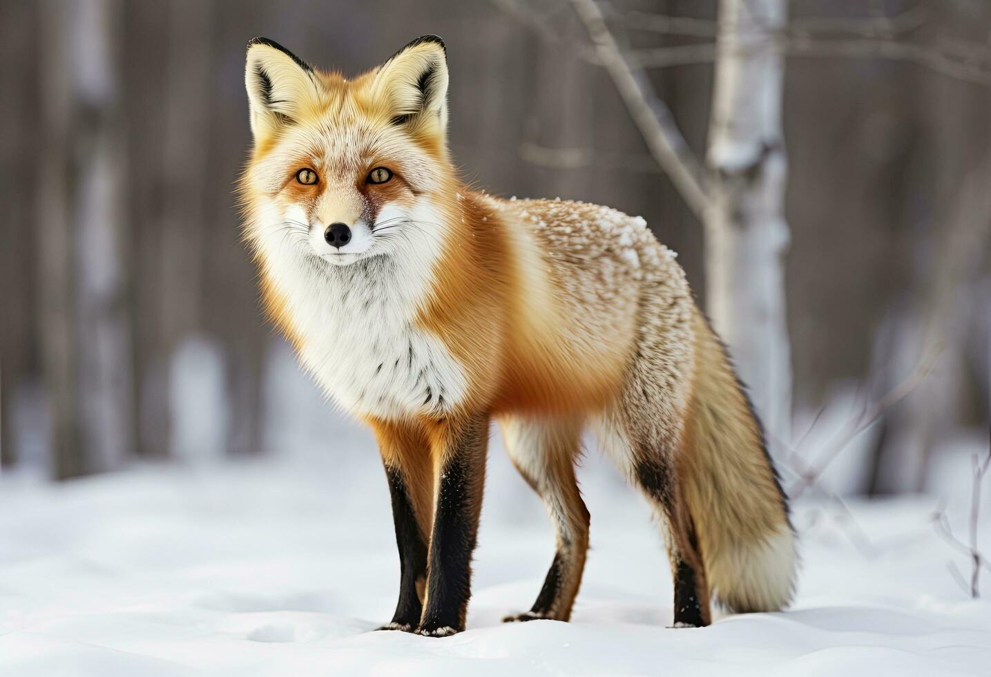 AI generated Red fox standing on snow. AI Generated. photo