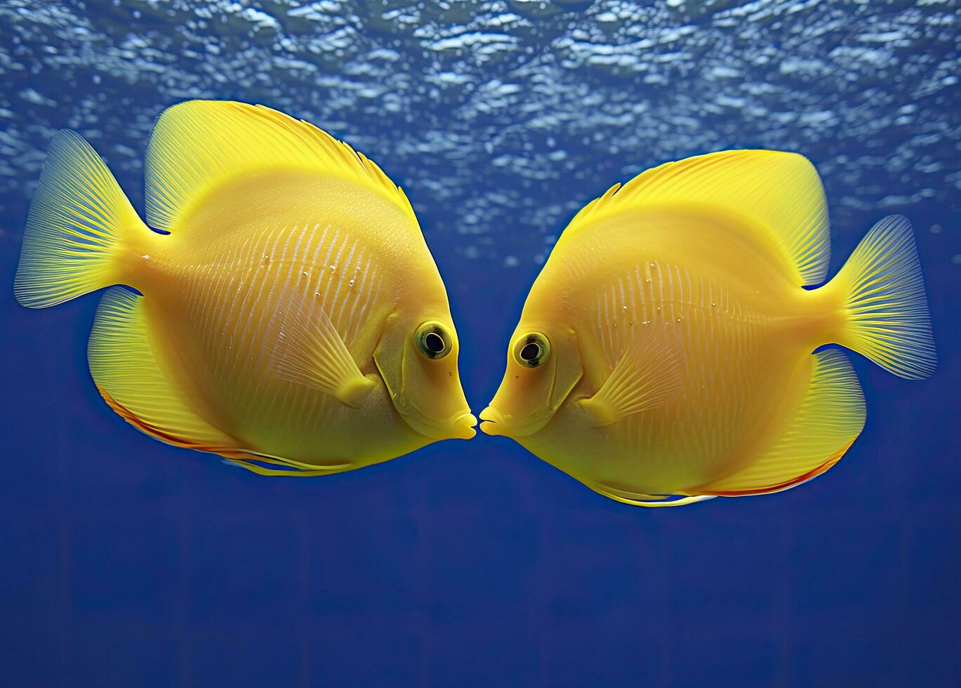 AI generated Two yellow tangs, face to face.  AI Generated. photo