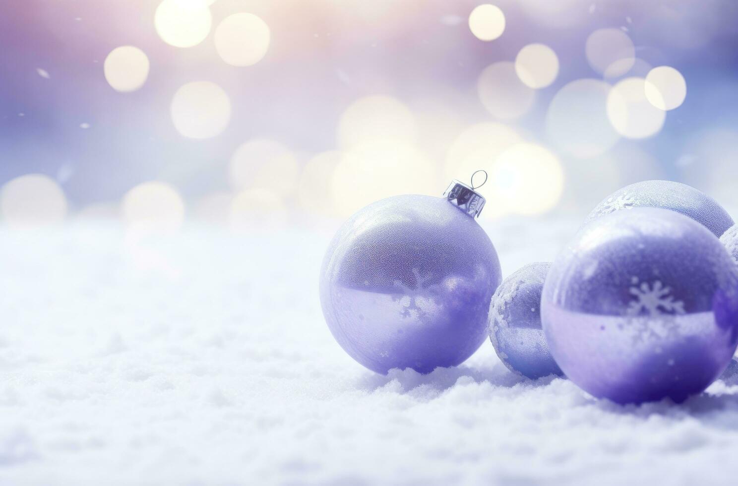 AI generated Christmas decorations ball on snow background. AI Generated photo