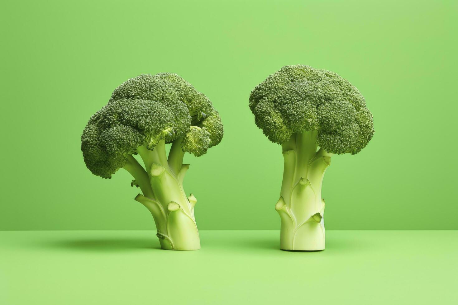 AI generated Two broccoli pieces arranged on background. AI Generated photo