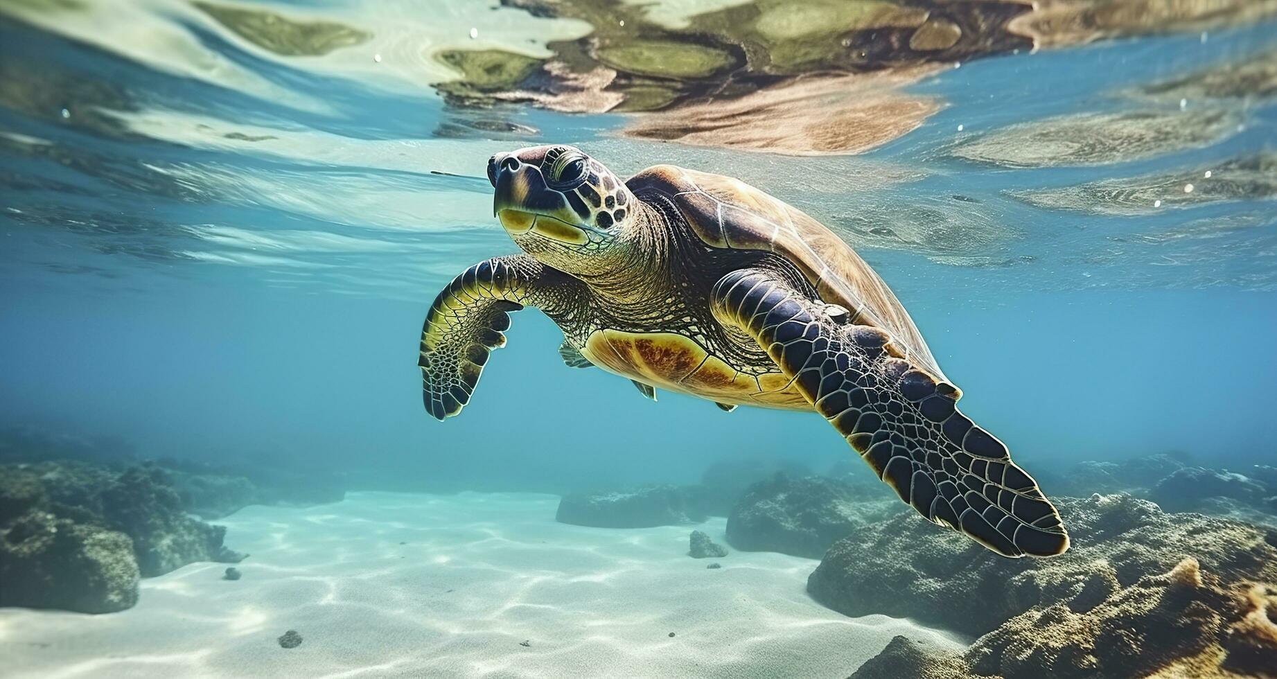 AI generated Photo of Sea turtle in the Galapagos island. Generative AI