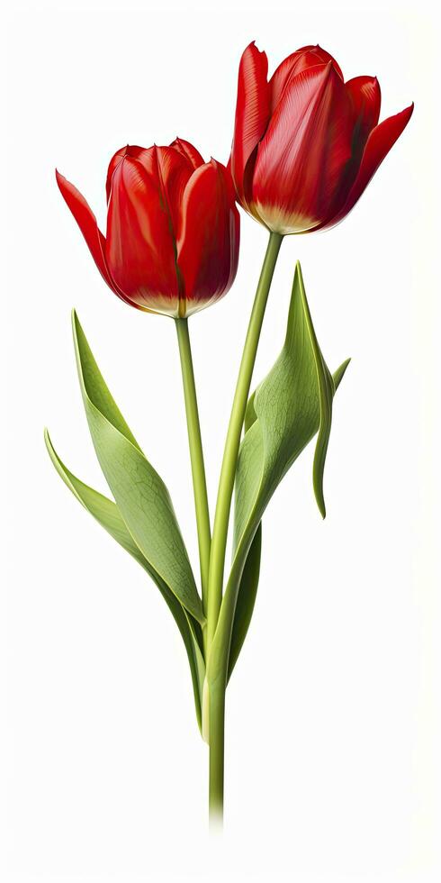 AI generated Red tulips isolated on white background. AI Generated photo