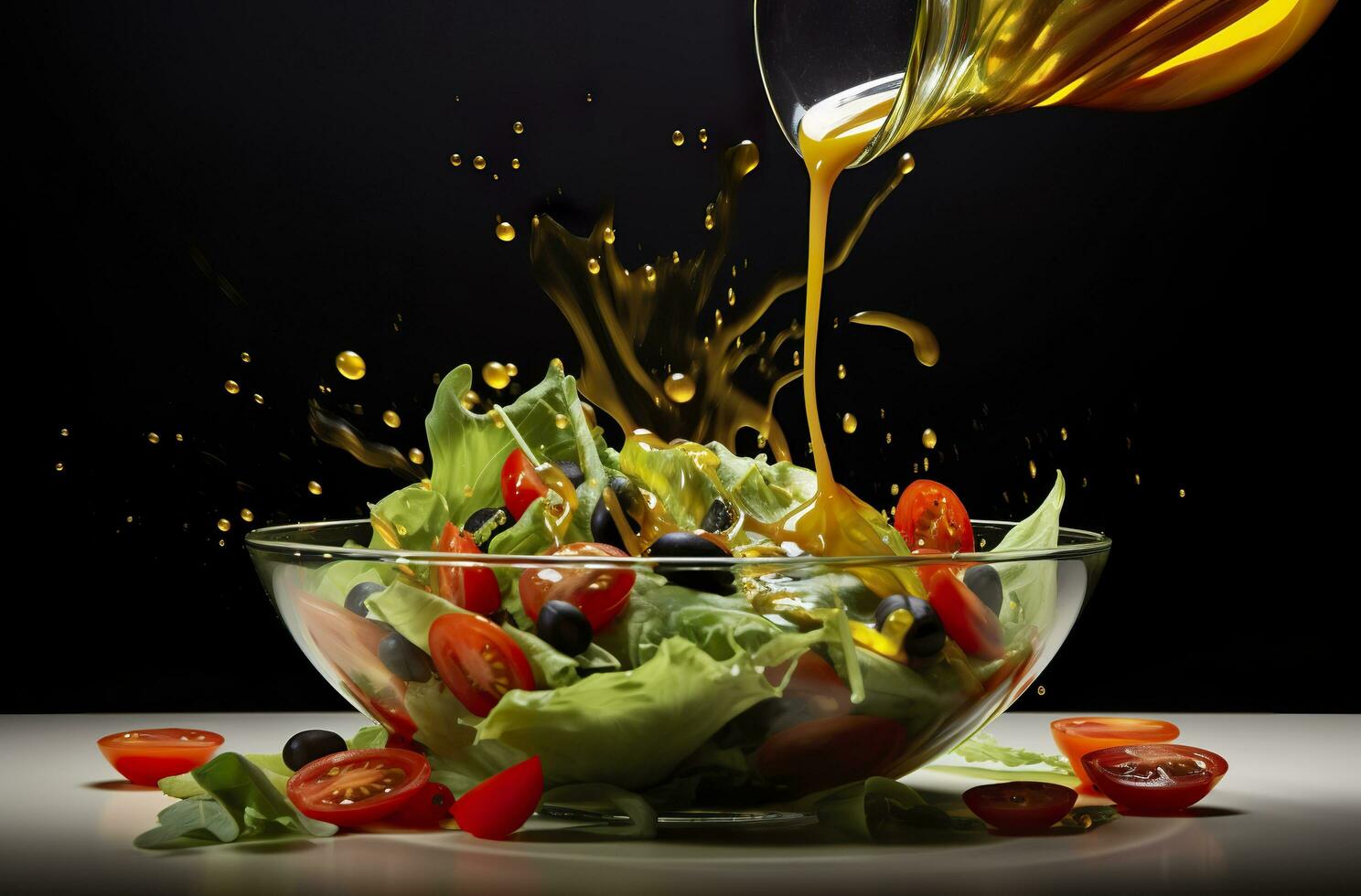 AI generated health benefits of healthy salad, in the style of precise detailing, smooth and shiny. AI Generated photo