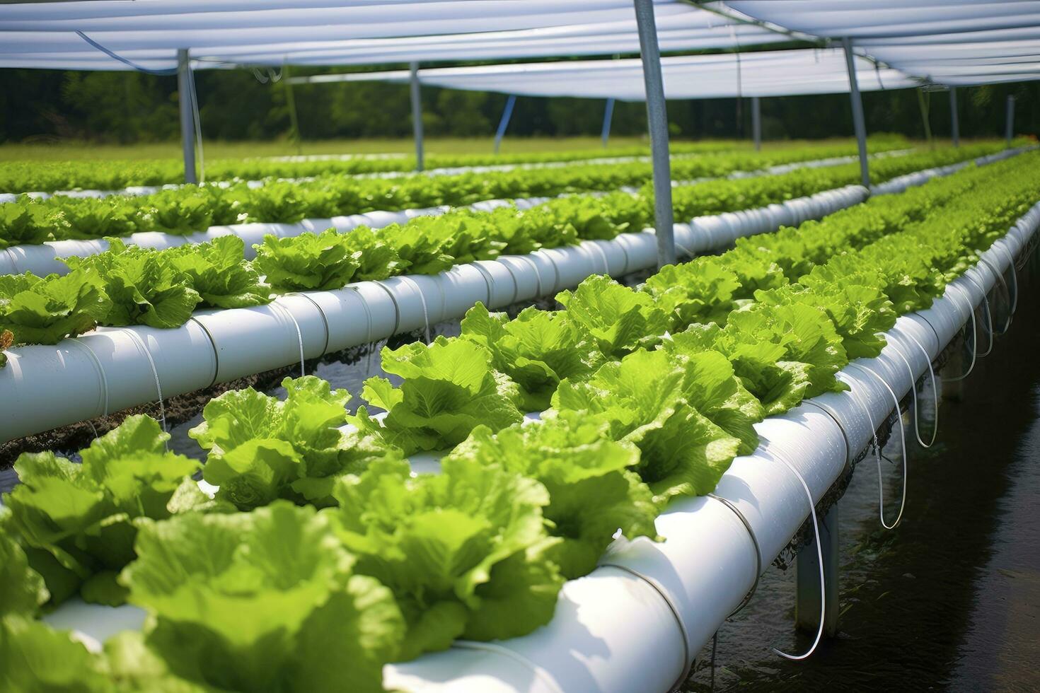 AI generated Hydroponic lettuce growing. AI Generated photo