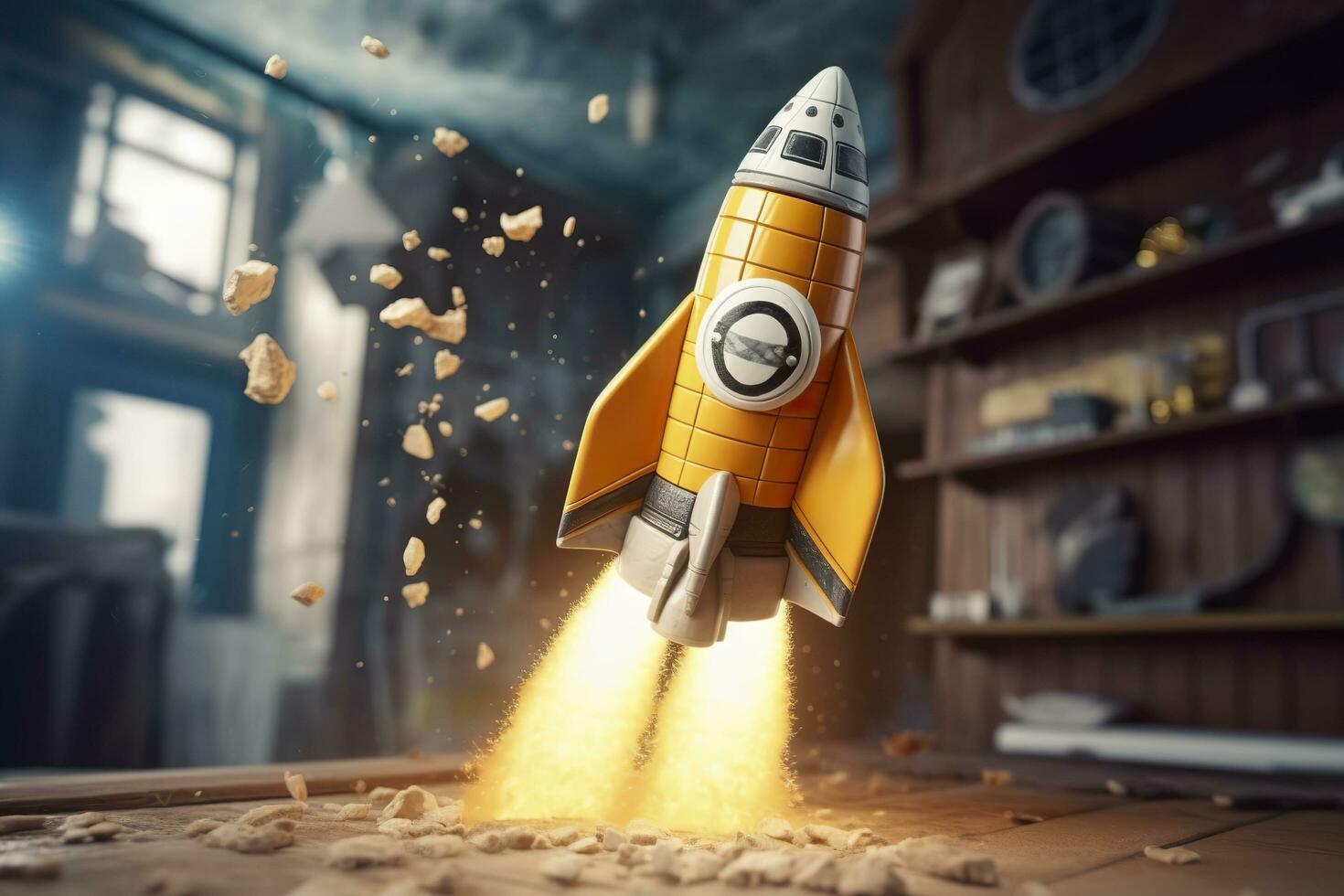 AI generated Toy rocket takes off business and finances success concept. AI Generative photo