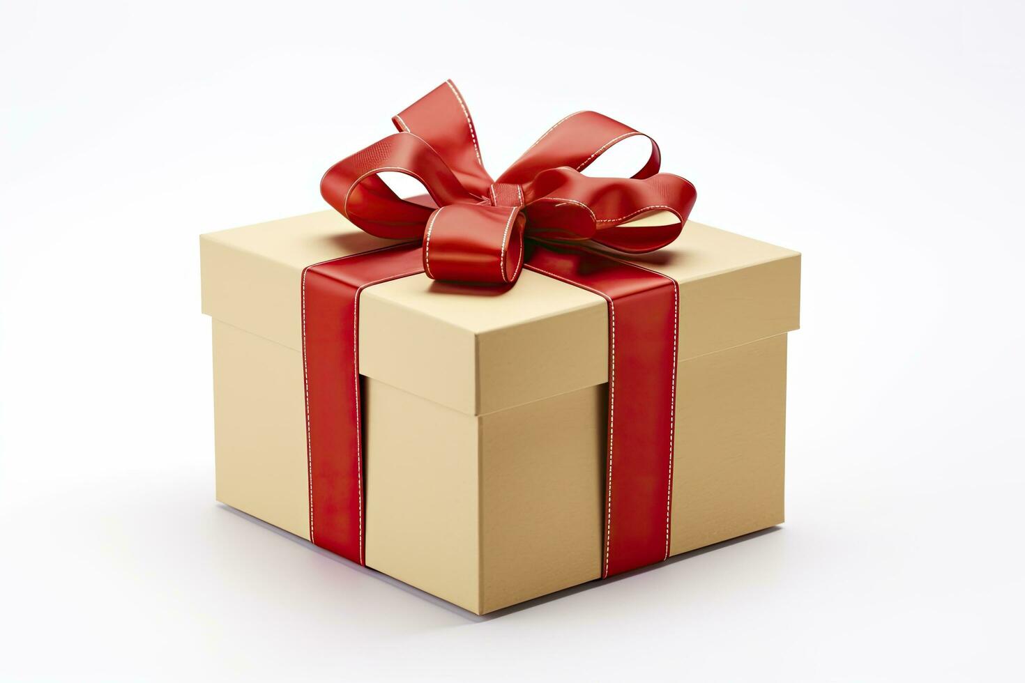 AI generated Gift box with red ribbon isolated on white background. AI Generated photo