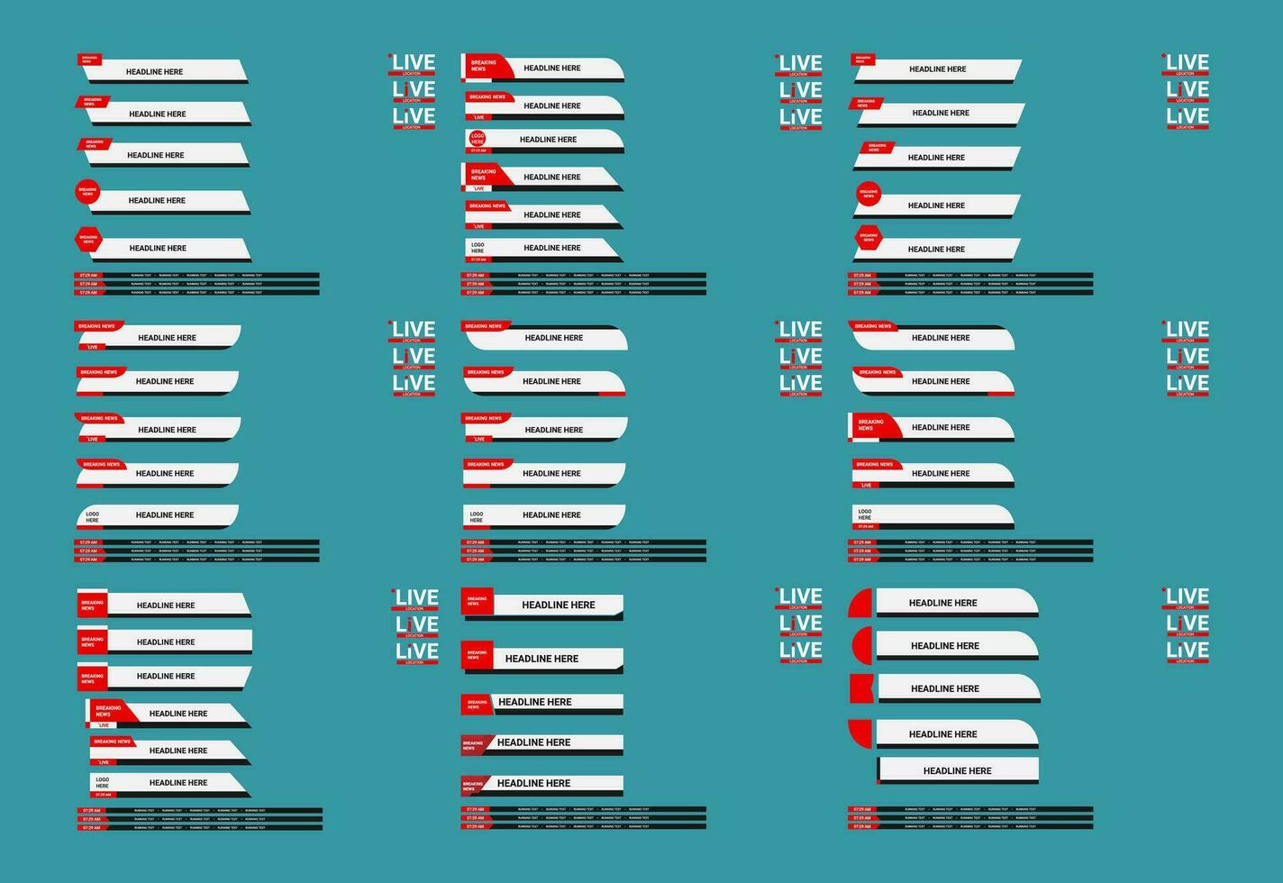 Lower Third Template. Set of TV Banners and Bars for News and Sport Channels, Streaming, and Broadcasting. Collection of Lower Thirds for Video Editing vector