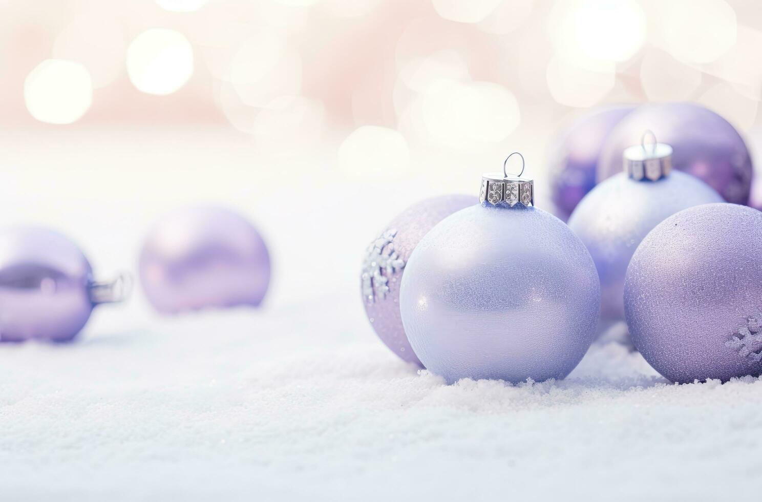 AI generated Christmas decorations ball on snow background. AI Generated photo