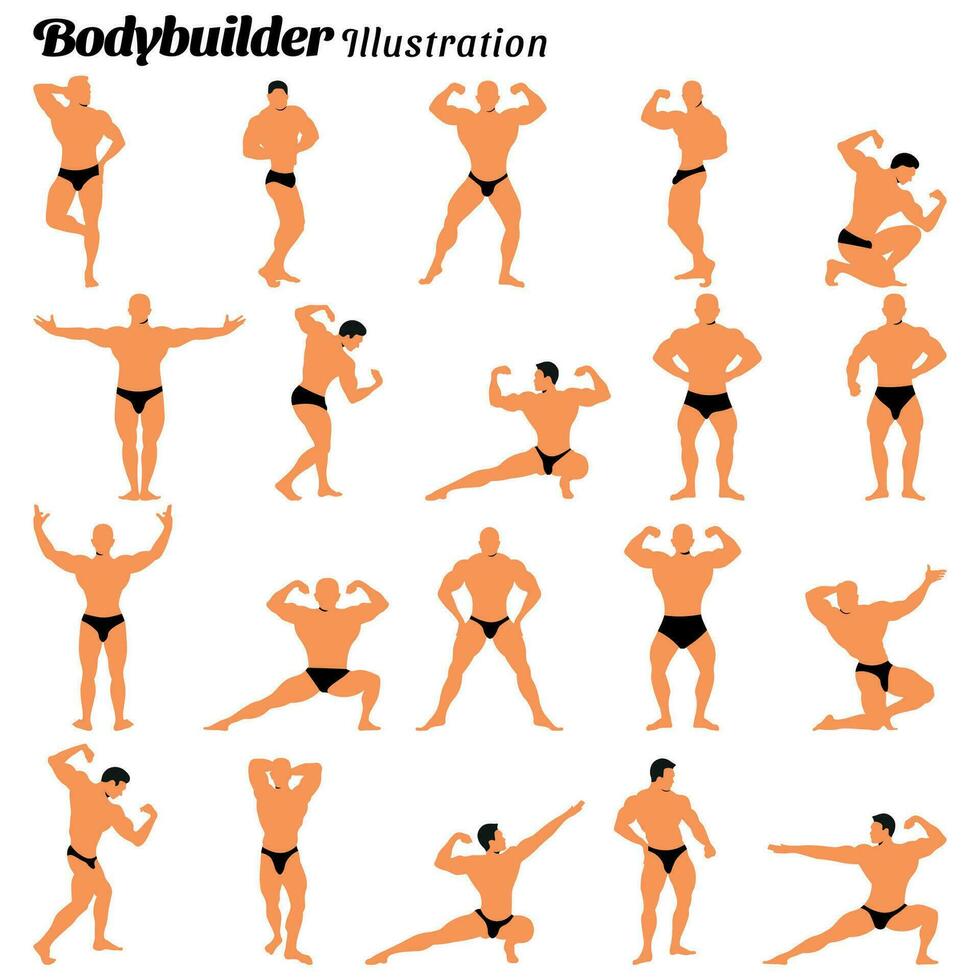 Collection of bodybuilder flat illustrations vector