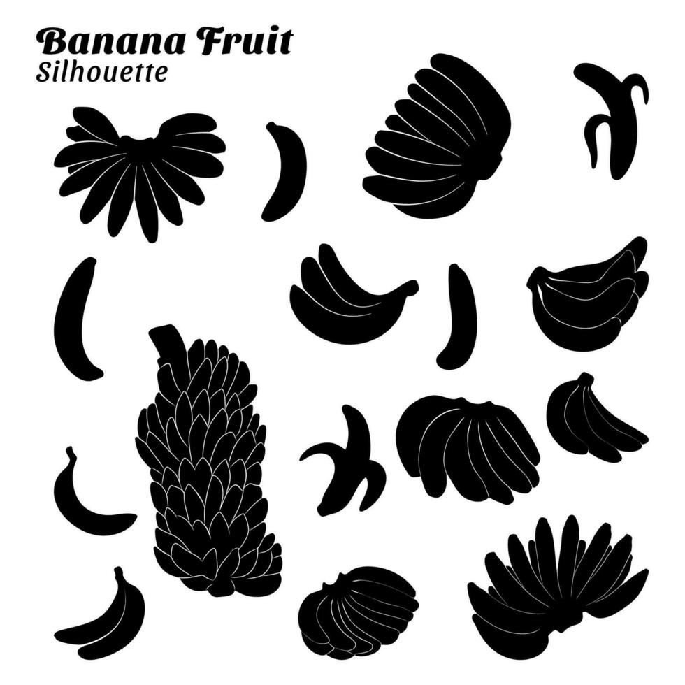 Collection of illustrations of banana fruit silhouettes vector