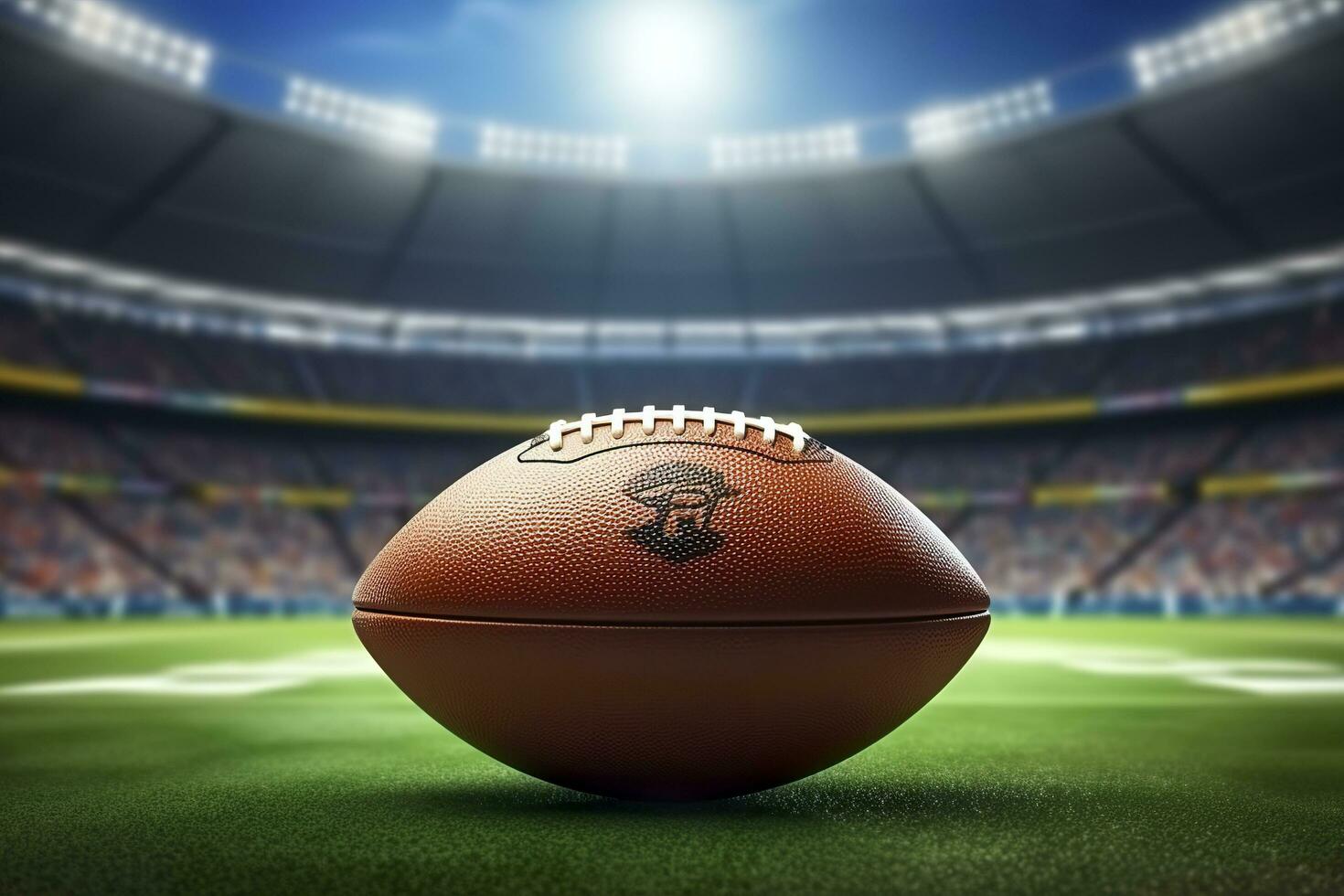 AI generated Ball on the American football arena. 3d illustration. Generative AI photo