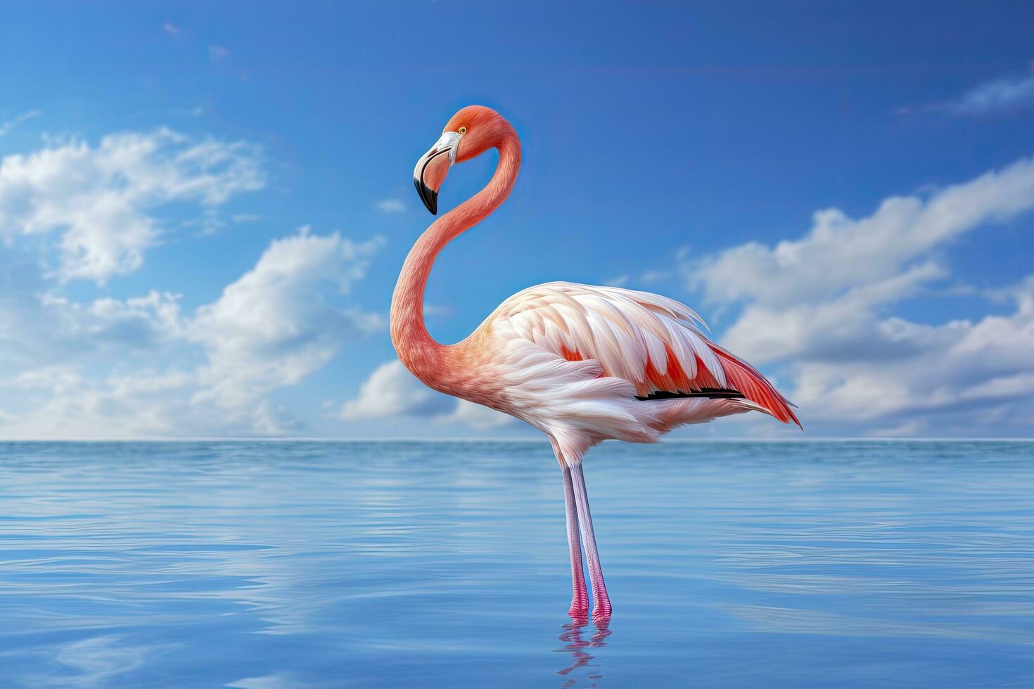 AI generated Pink Flamingo in the water. AI Generated photo