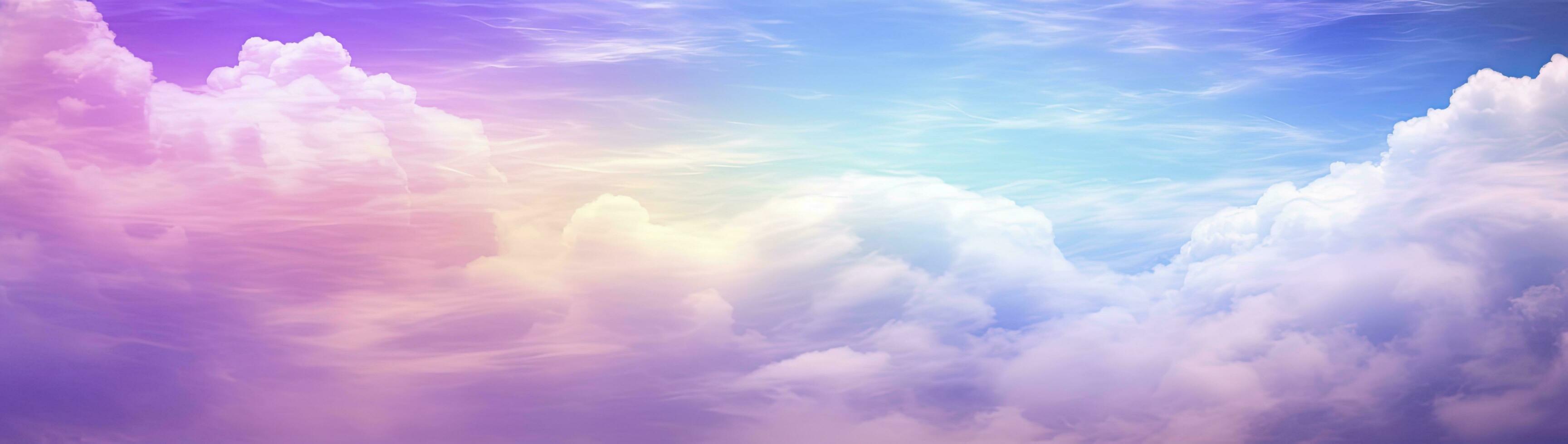 AI generated Rainbow sky with fluffy clouds. Multicolored toned sky. AI Generated. photo