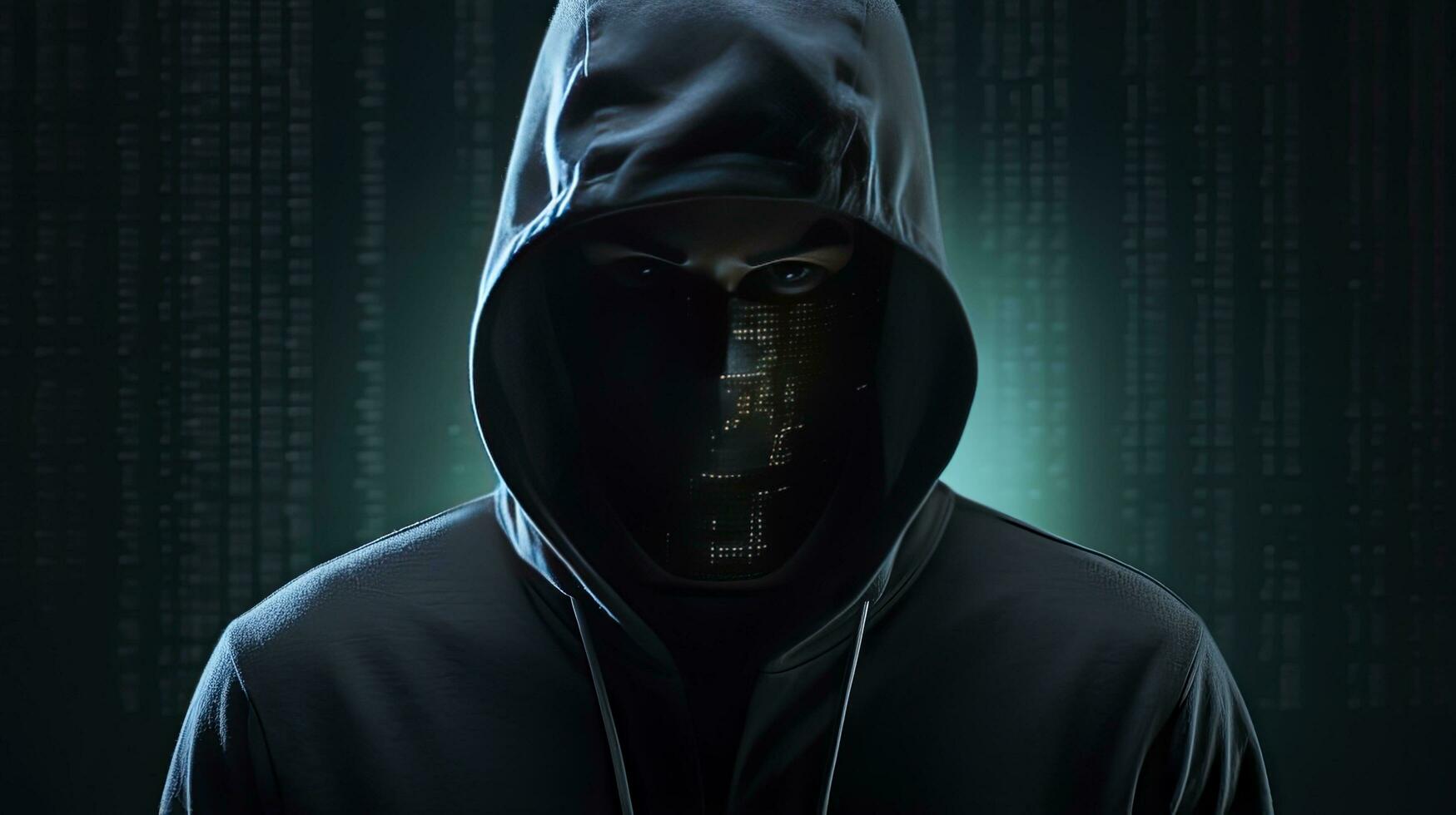 ai generado binario intriga. anónimo robótico hacker concepto de hackear. ai generado foto