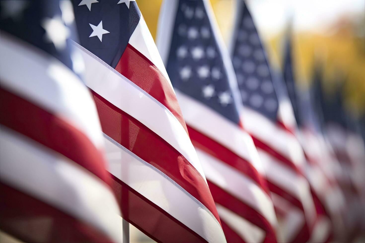 AI generated Closeup of an American flag in a row. AI Generated photo