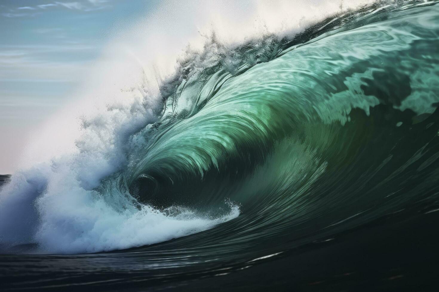 AI generated Extreme close up of thrashing emerald ocean waves. AI Generated photo