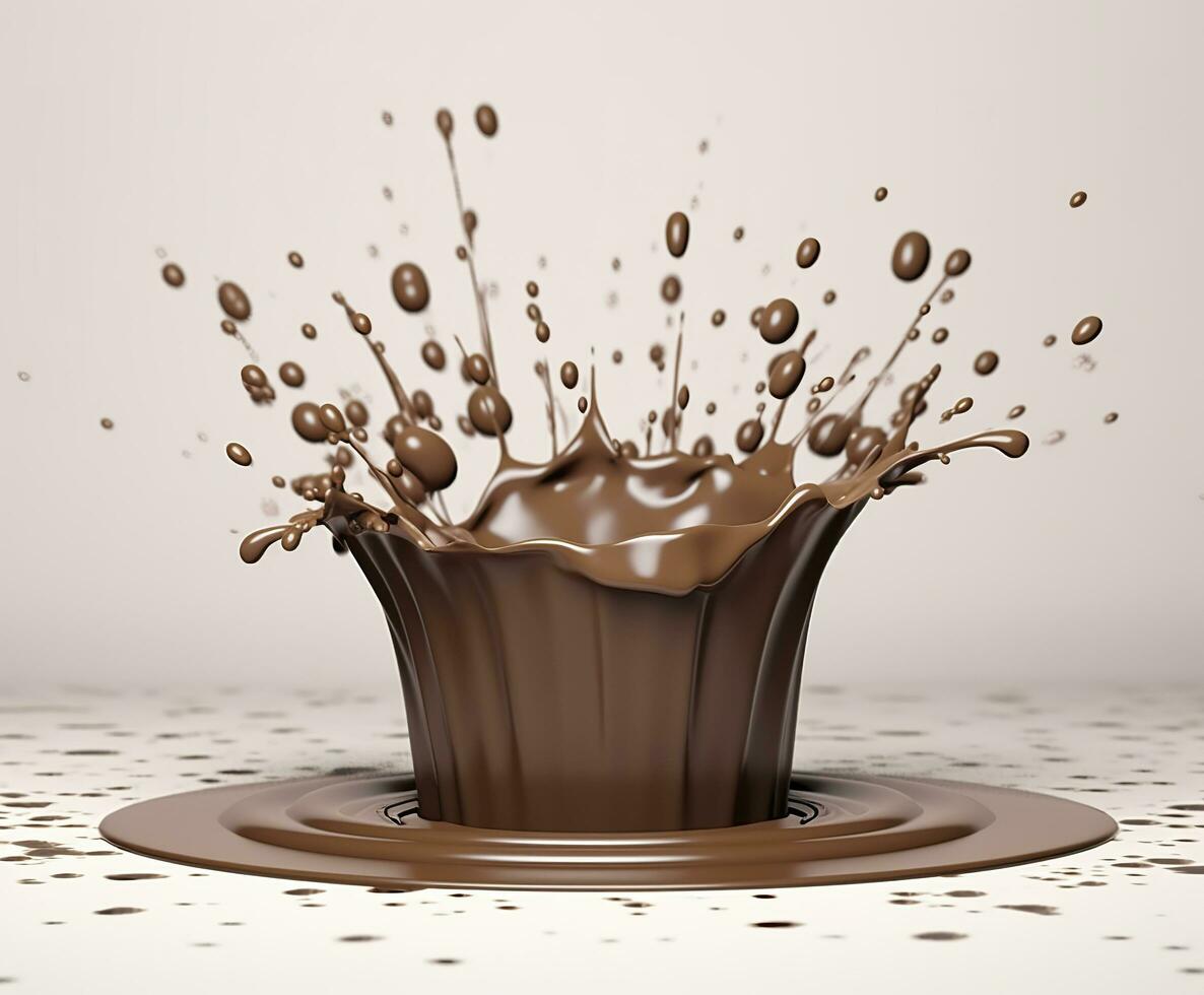 AI generated Chocolate splash with a podium, mockup background for milk product display, 3d. Generative AI photo