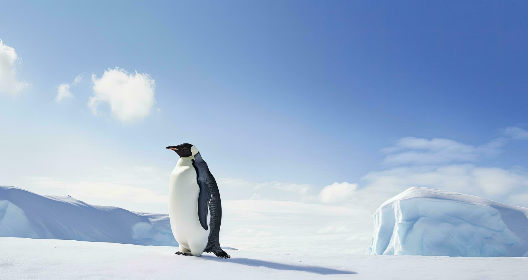 AI generated Penguin standing in Antarctica looking into the blue sky. AI Generated photo