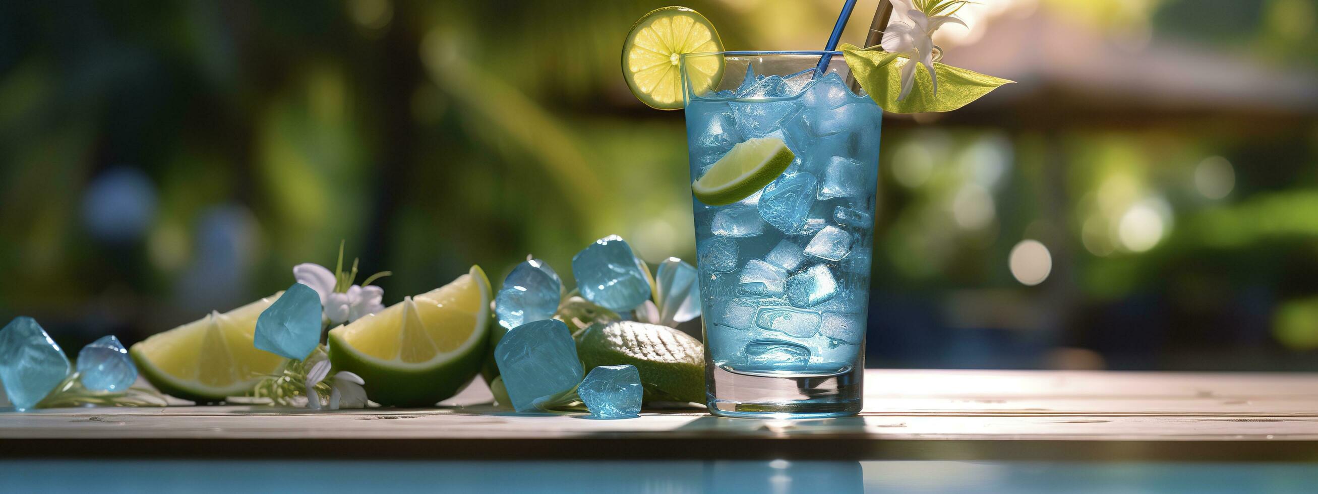 AI generated Banner with Blue Loguna cocktail. Generative AI. photo