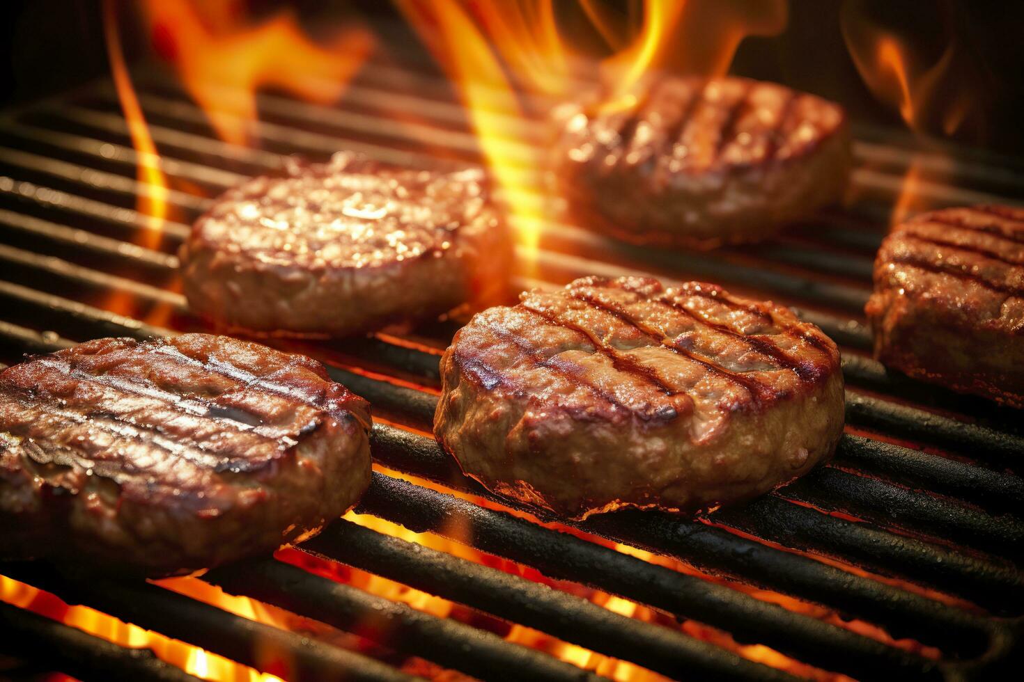 AI generated Hamburgers on the grill. AI Generated photo
